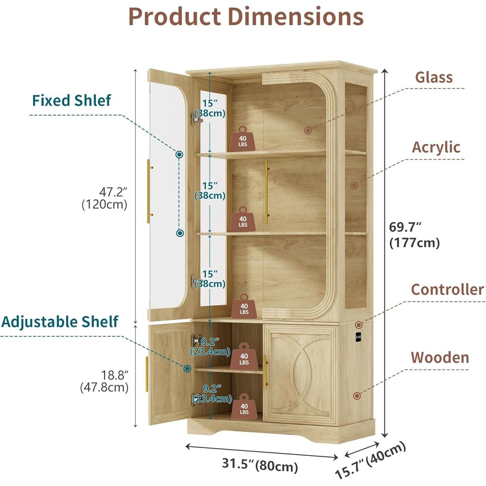69 Oak 5-Tier LED-Lit Glass Di - Glass Cabinet Display ulasan dan harga