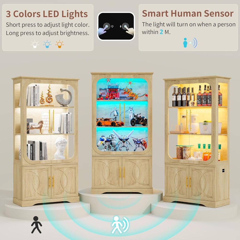 69 Oak 5-Tier LED-Lit Glass Di - Glass Cabinet Display ulasan dan harga
