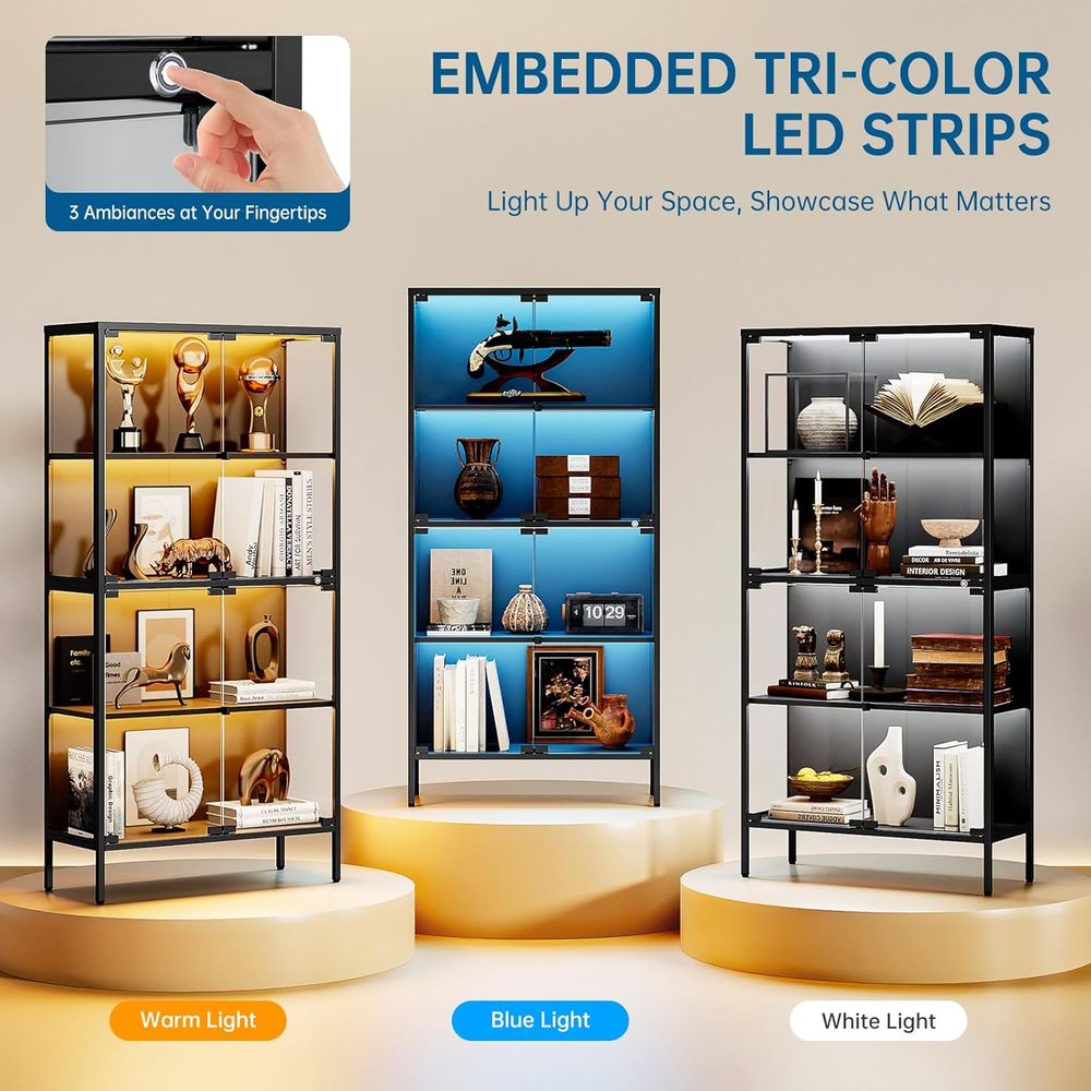 65 LED-Illuminated Glass Displ - Glass Cabinet Display ulasan dan harga