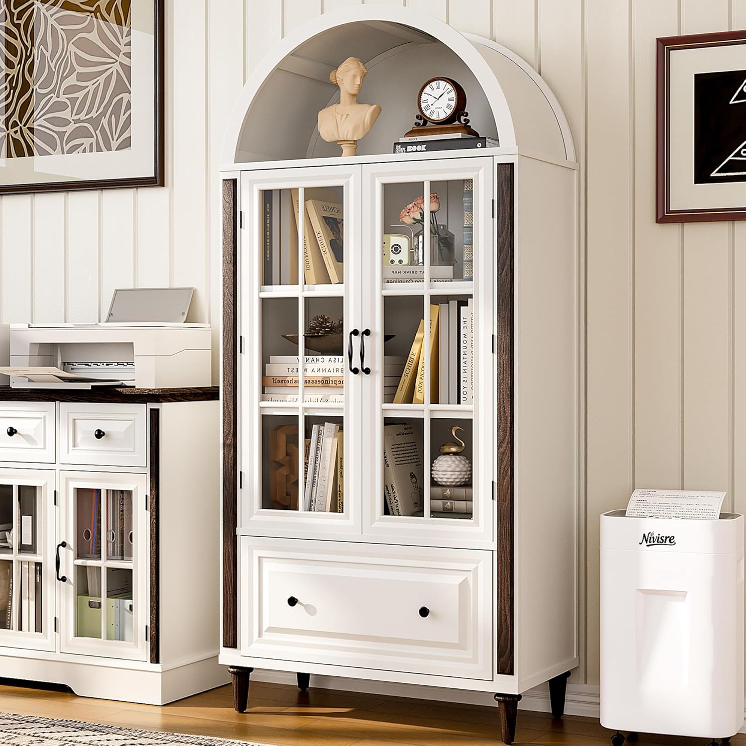 71” Handcrafted Arched Bookcas - Glass Cabinet Display ulasan dan harga