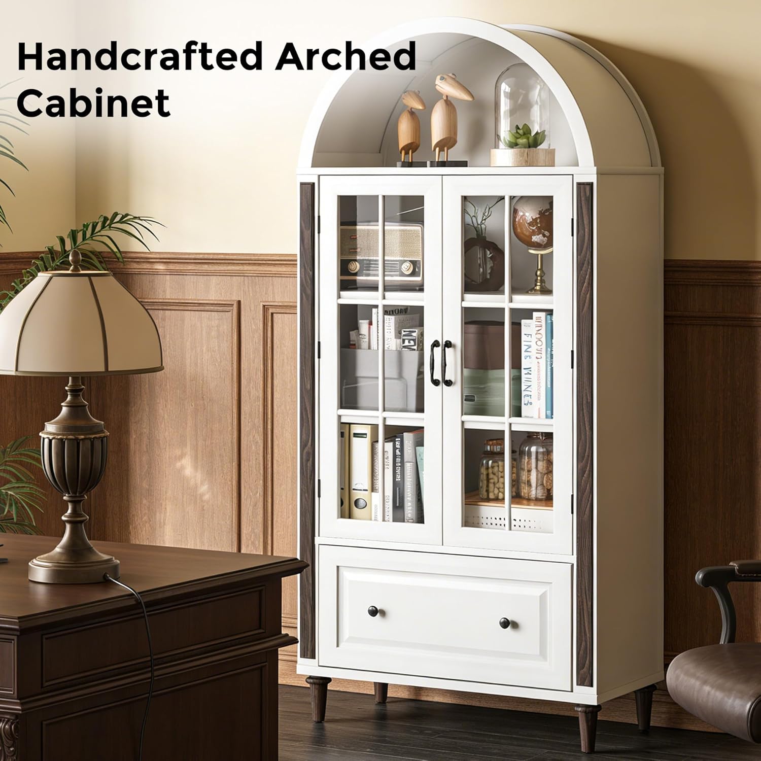 71” Handcrafted Arched Bookcas - Glass Cabinet Display ulasan dan harga