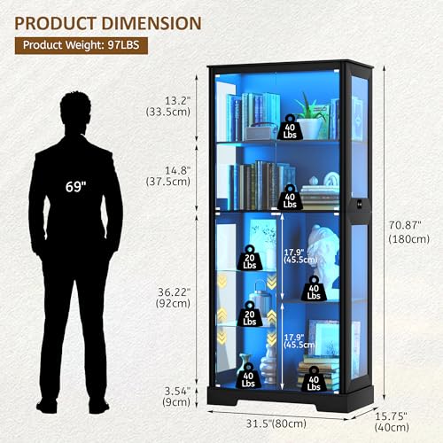71” Glass Display Cabinet with - Glass Cabinet Display ulasan dan harga