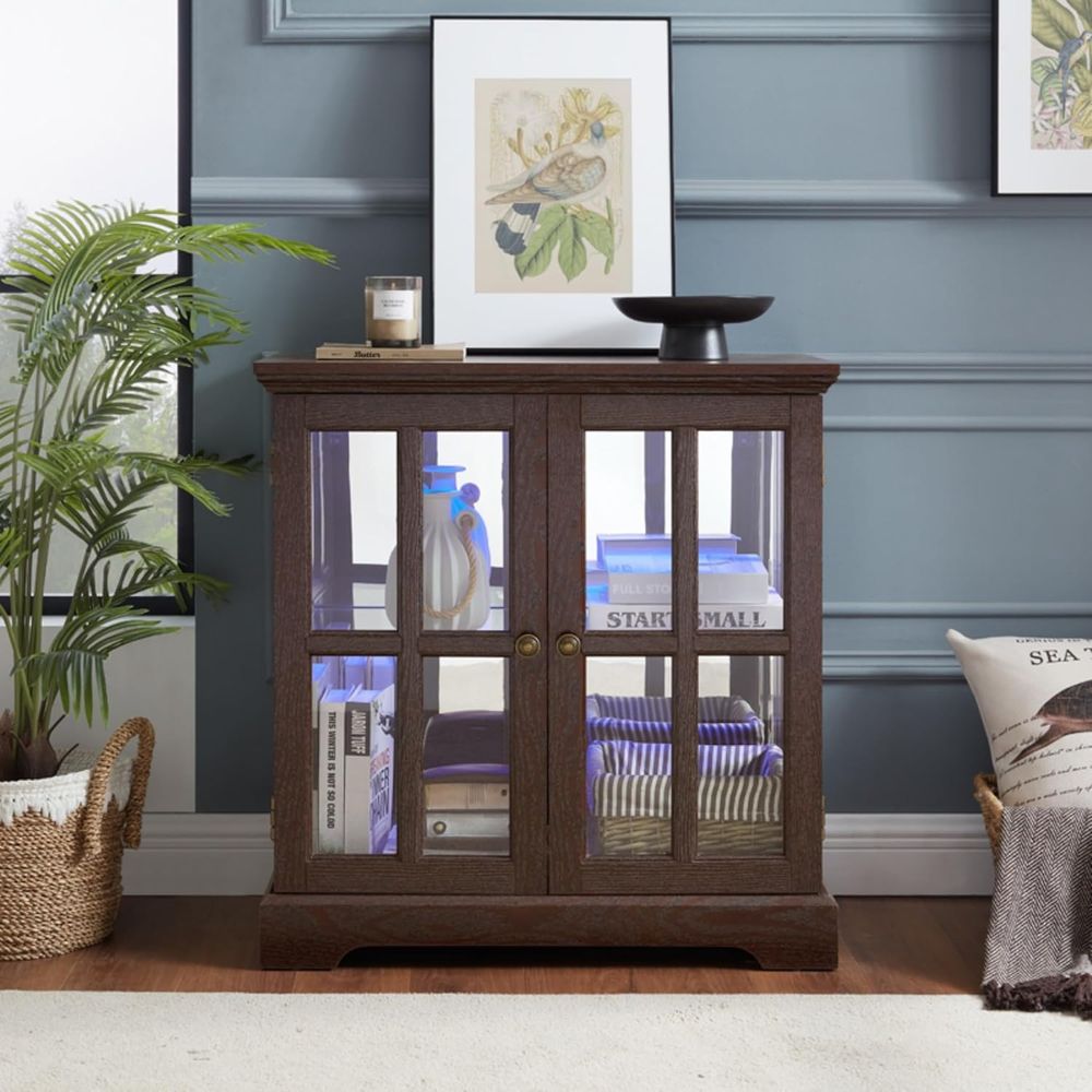 32 High LED-Lit Curio Cabinet  - Glass Cabinet Display ulasan dan harga