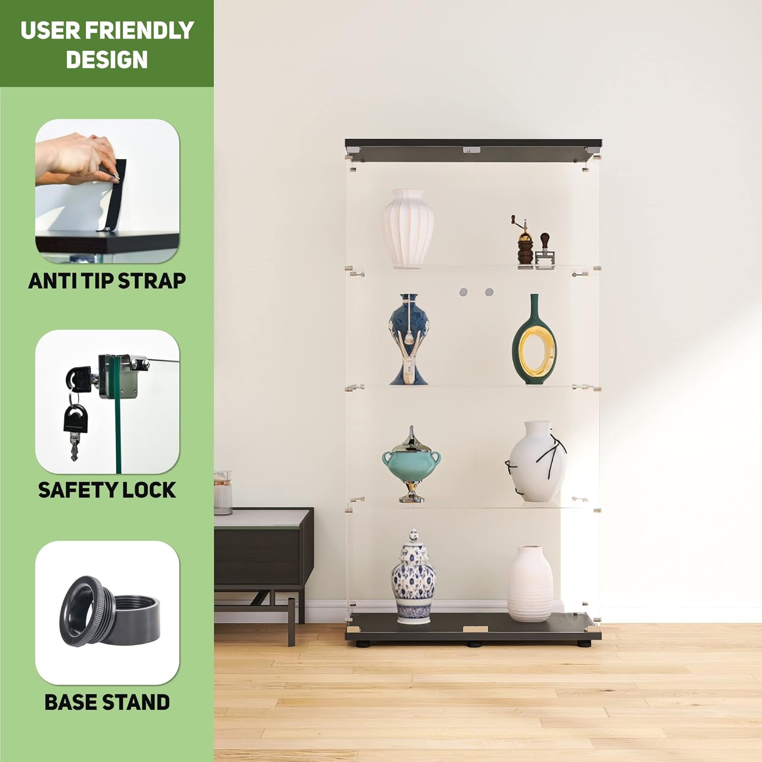 Glass Display Cabinet with 4 S - Glass Cabinet Display ulasan dan harga